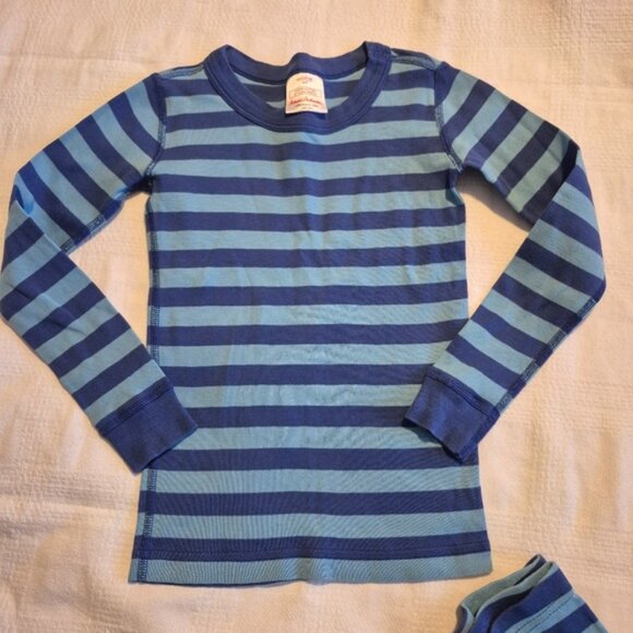 Hanna Andersson boys size 5 2 tone blue pajama set, pants need new elastic - Picture 2 of 9
